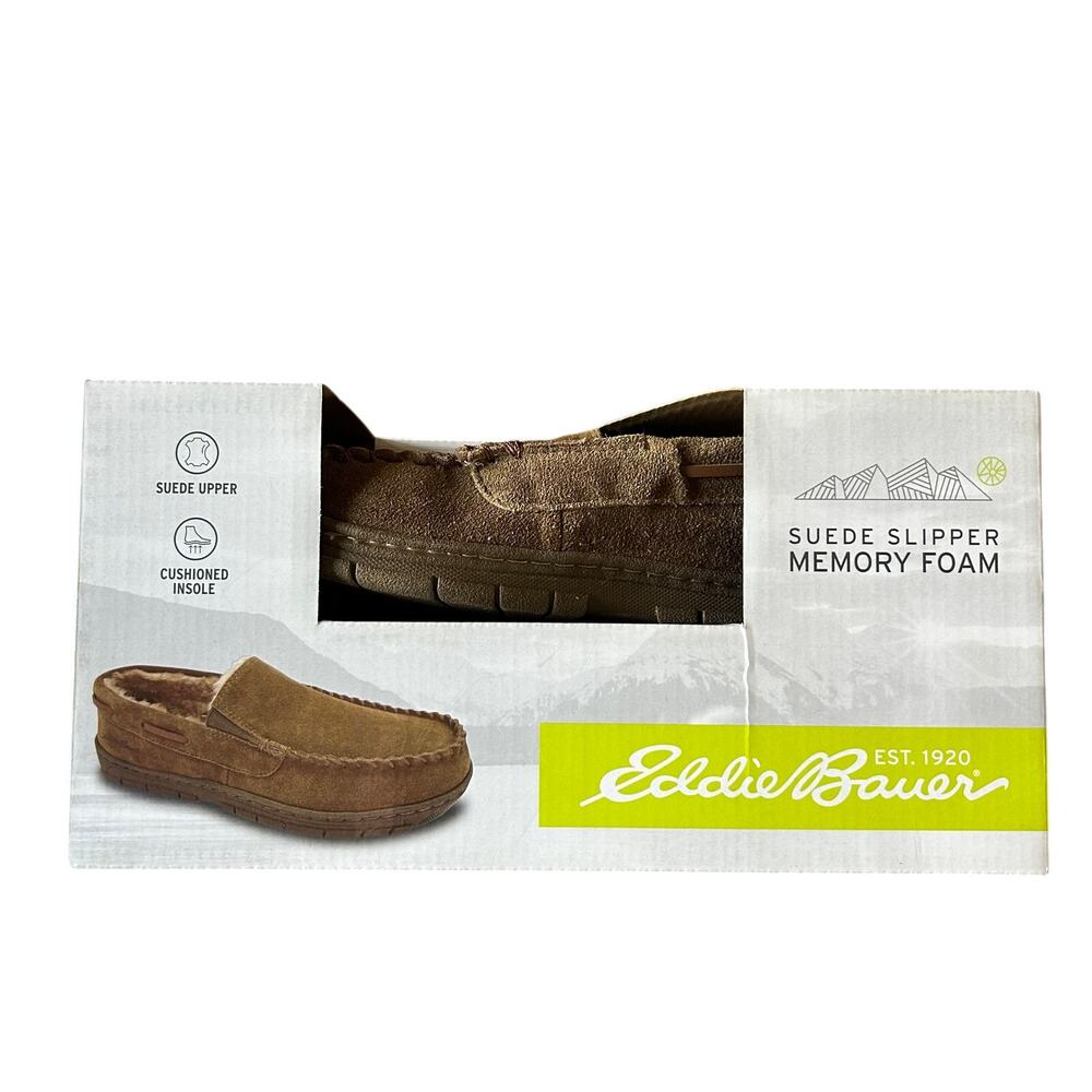 Eddie Bauer New in Box Mens Size XXL 13 Tan Suede Westhaven Slippers Memory Foam
